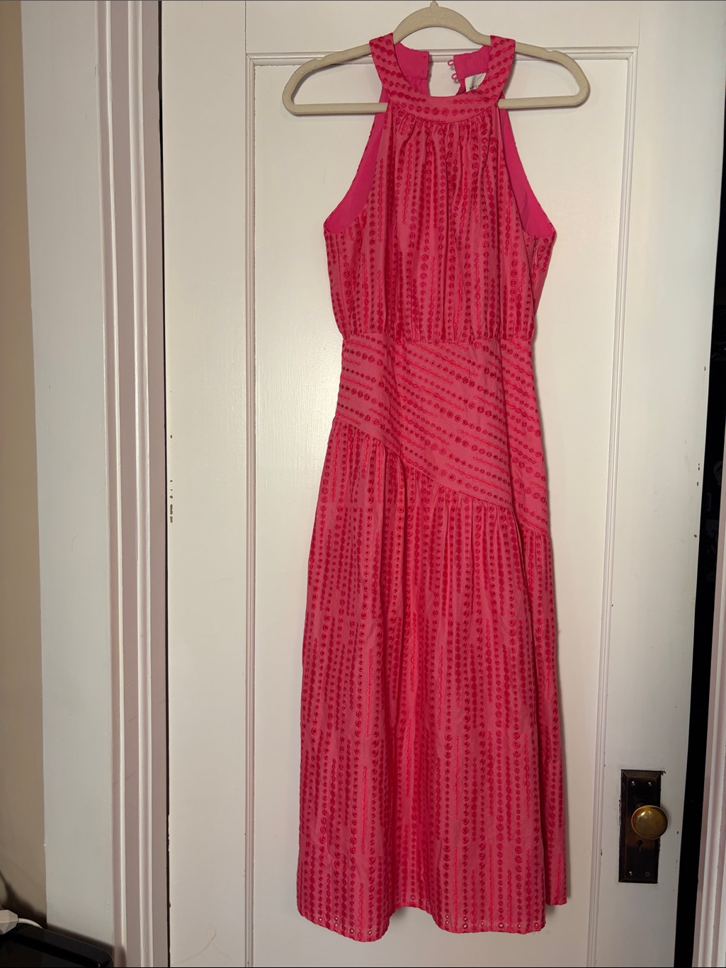 Adelyn Rae Hot Pink Eyelet Cotton Sleeveless Maxi Dress Small